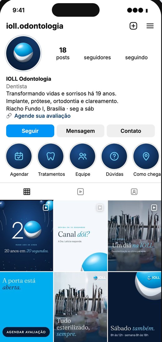 Topo do perfil da IOLL no Instagram, no celular