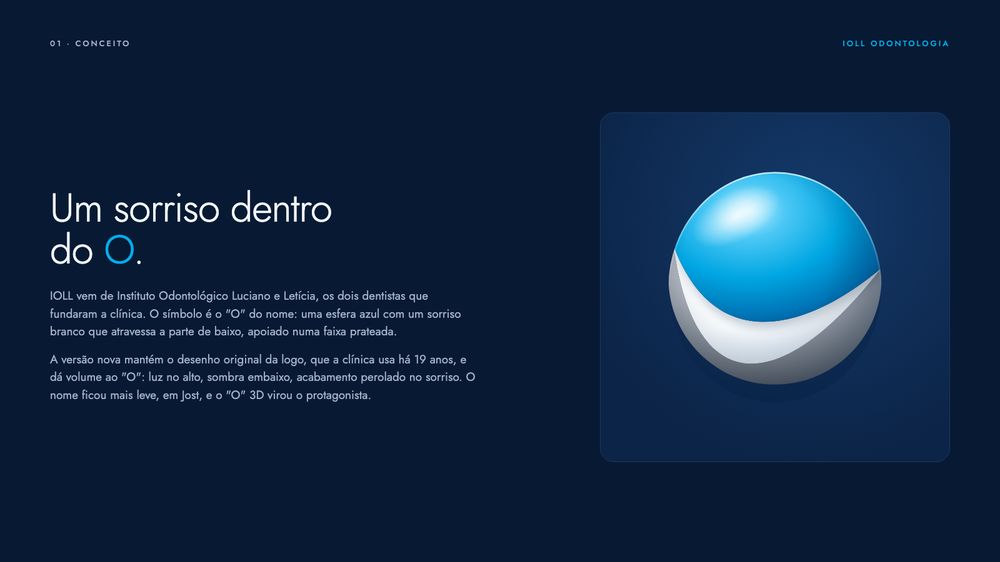 Página do manual da marca da IOLL: um sorriso dentro do O