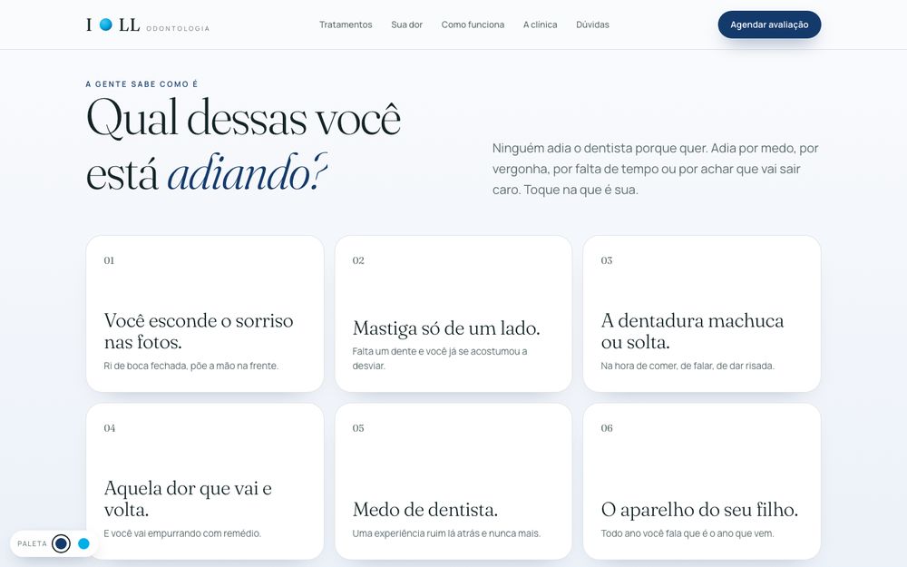 Seção do site da IOLL: qual dessas você está adiando