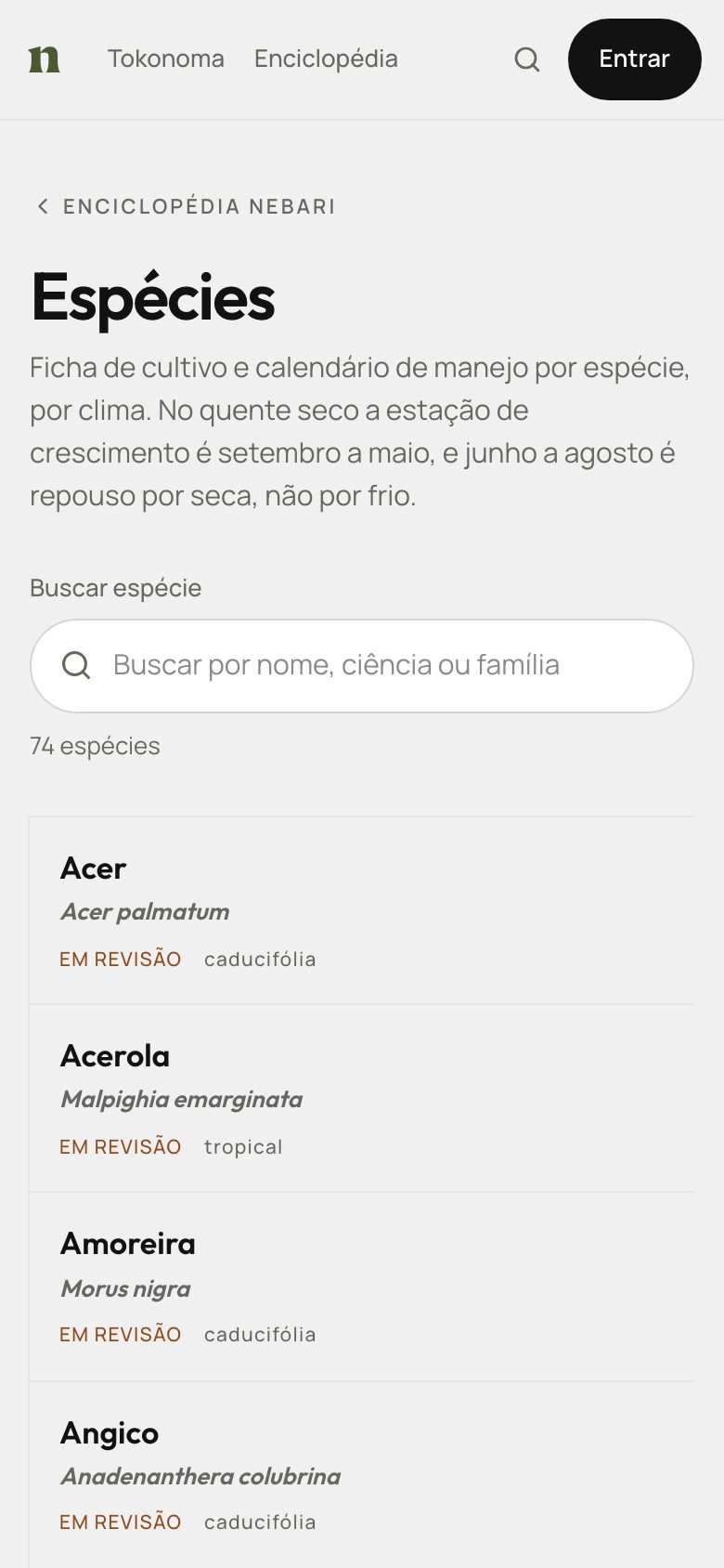 Lista de espécies da Enciclopédia do Nebari no celular