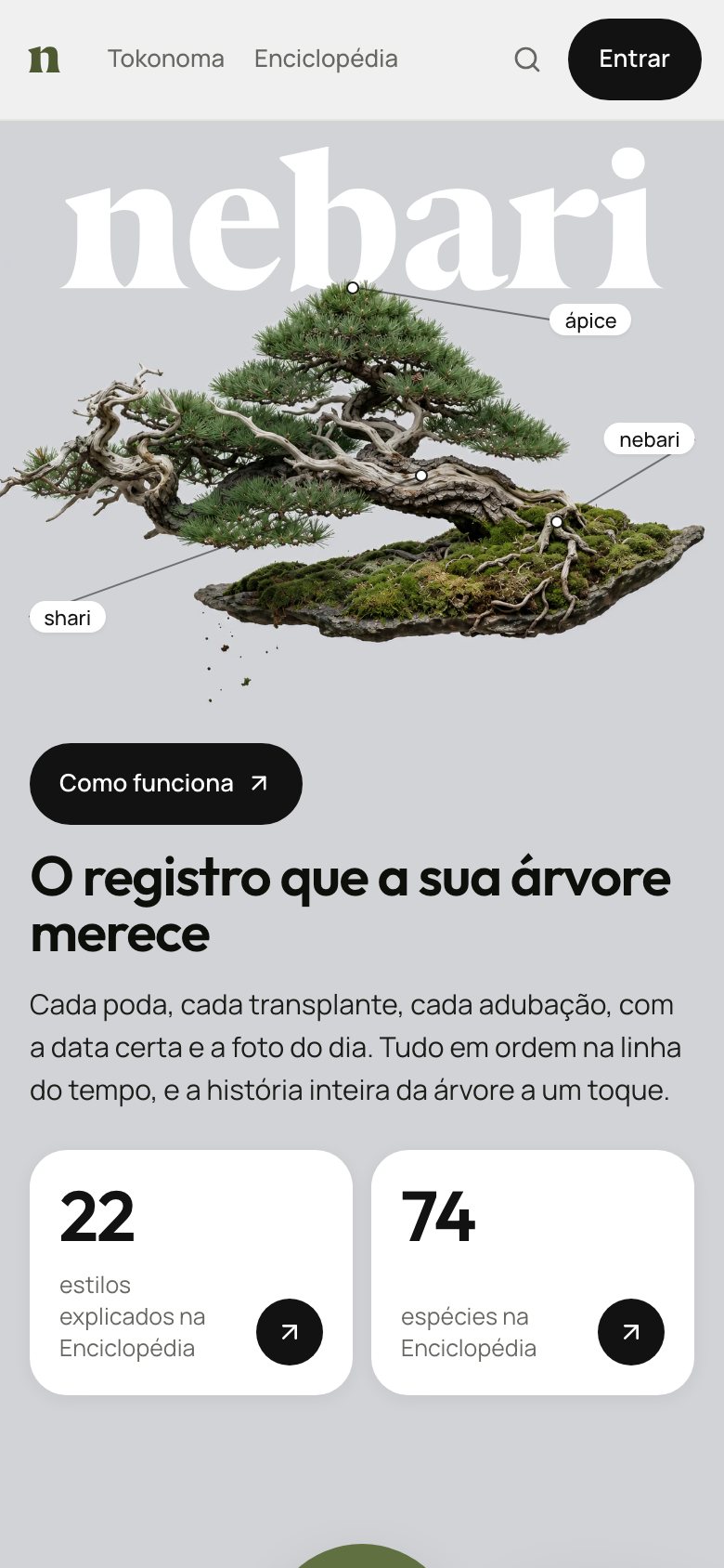 Página inicial do Nebari no celular