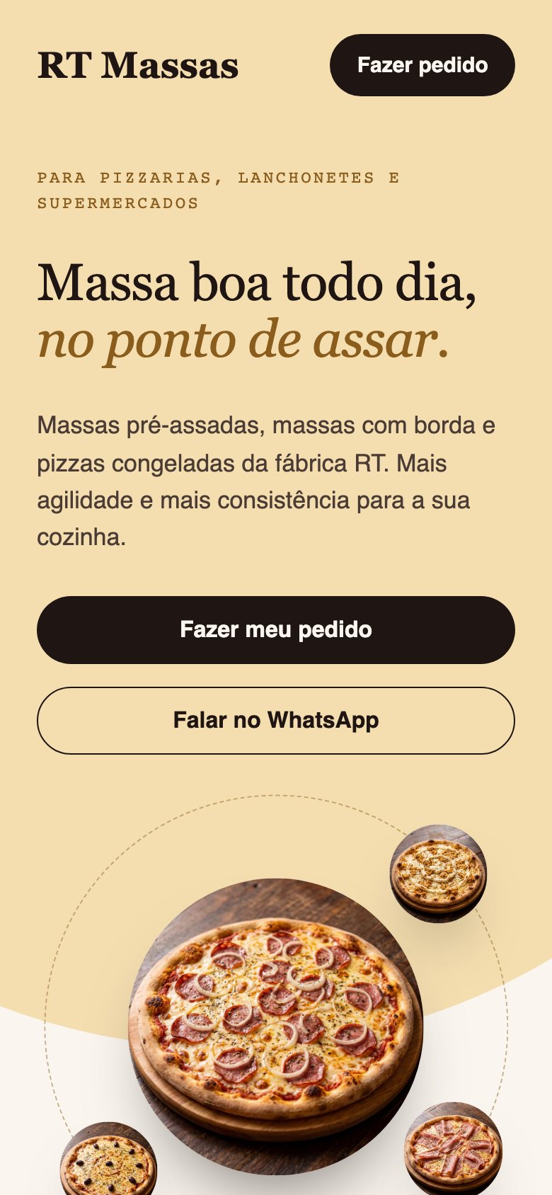 Site da RT Massas no celular