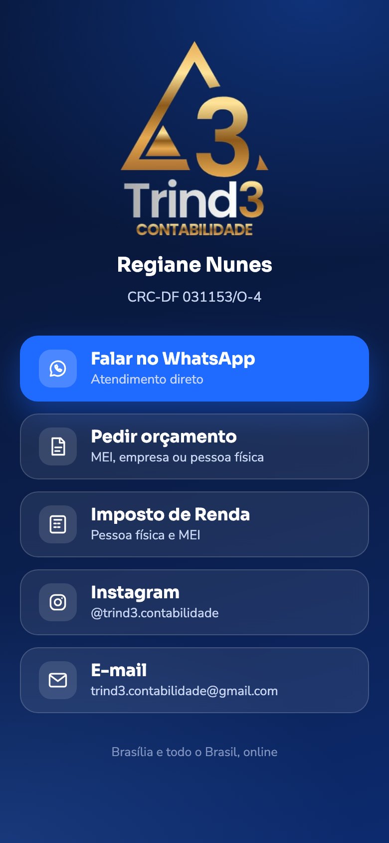 Link da bio do Instagram da Trind3, modelo A, com botões