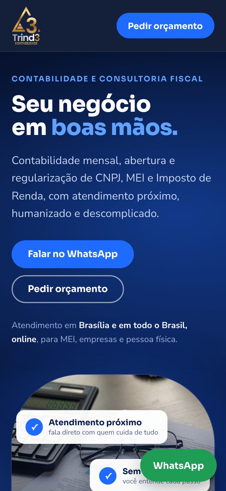 Site da Trind3 no celular